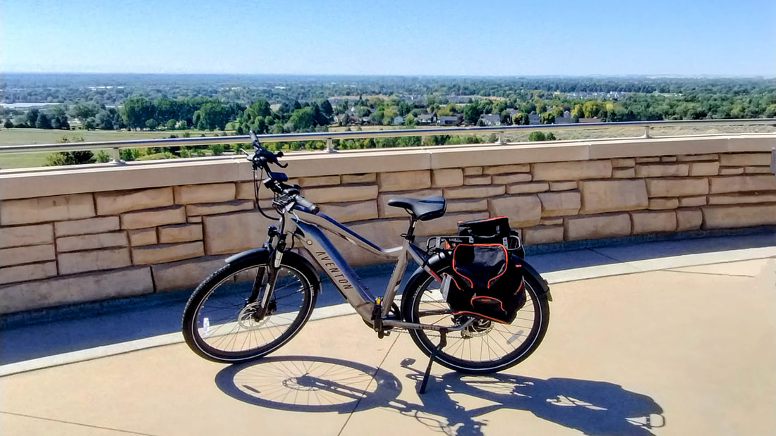 My e-bike at the top of the Idaho State Veterans Cemetery overlook to Boise